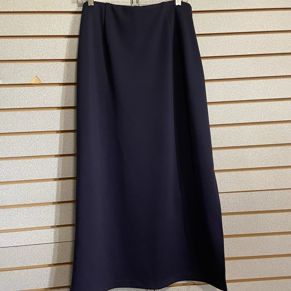 r.e.d. Wear L Navy Long Straight Pencil‎ Skirt Business Casual Side Slit Elastic